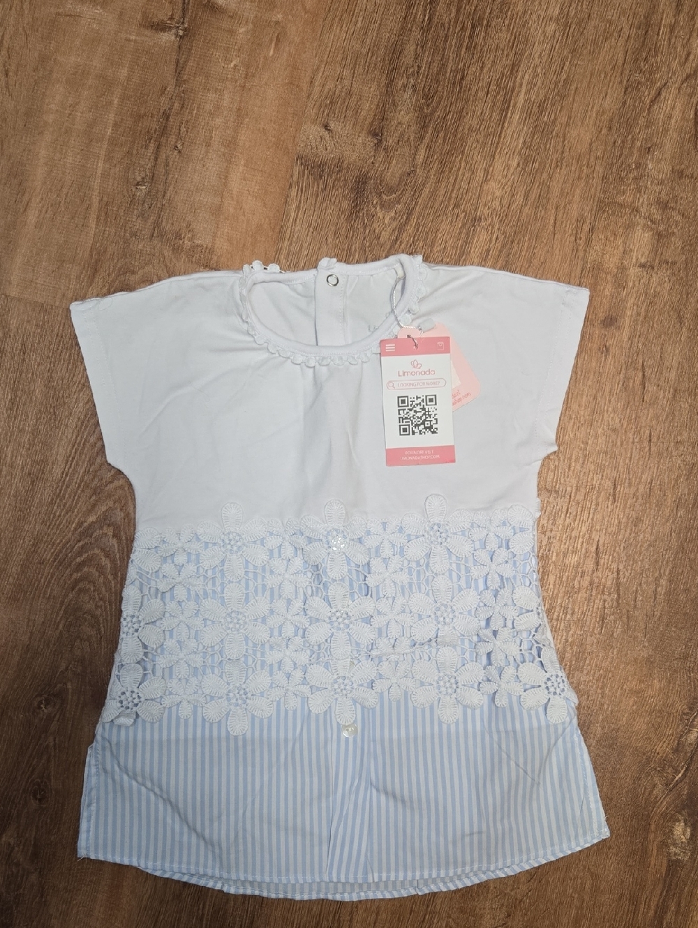 Nwt! 2T Lemonads Baby Blue & White Lace Accent Top
